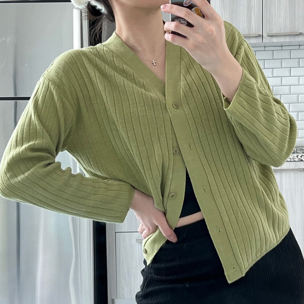Green knit cardigan